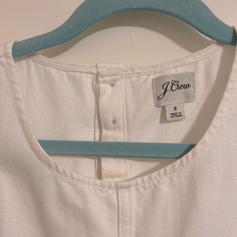 White denim J. Crew dress, size 8, 34.5” shoulder to hem.